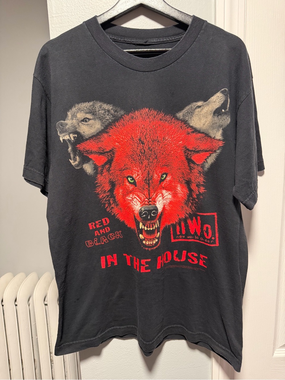 Vintage 1998 NWO WCW Wolfpack Red & Black in the House Shirt Size Large